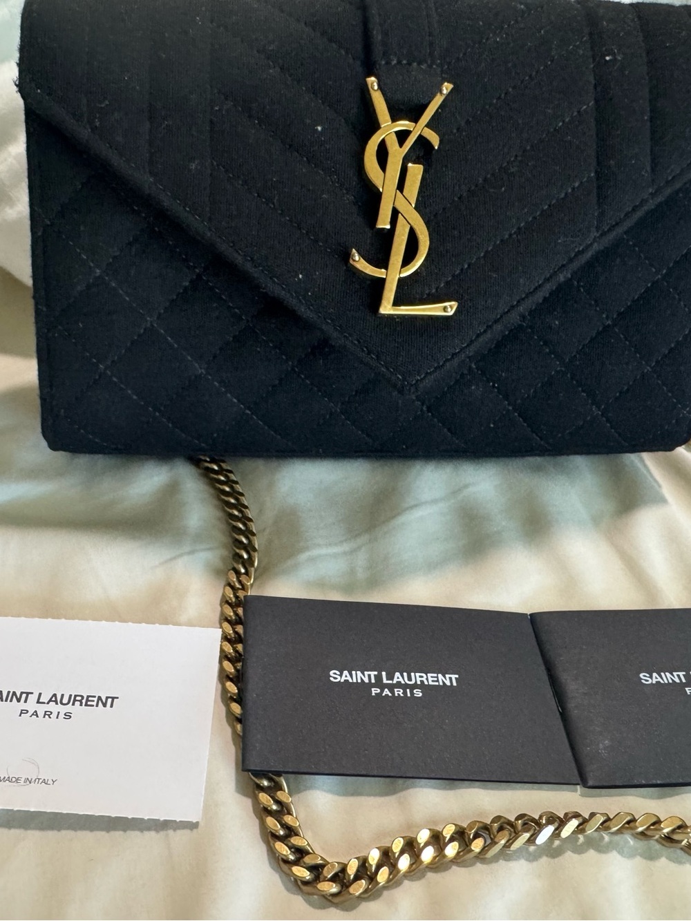 Quilted Black Shoulder Bag with Gold Chain Strap